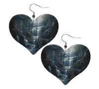 Orecchini pendenti a forma di cuore in pelle con stampa a cascata, eleganti e leggeri, per donne e ragazze, taglia unica, in pelle, senza pietre preziose