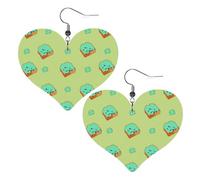 Orecchini pendenti a forma di cuore in pelle con stampa a fette di pane in stile cartone animato, eleganti e leggeri, per donne e ragazze, taglia unica, in pelle, senza pietre preziose