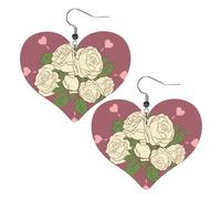Orecchini pendenti a forma di cuore in pelle con stampa rosa bianca dell'amore, eleganti e leggeri, per donne e ragazze, taglia unica, in pelle, senza pietre preziose