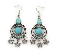 Orecchini pendenti a forma di farfalla, con pietra turchese, lunghezza 7 cm