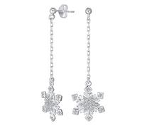 Orecchini Pendenti A Forma Di Fiocco Di Neve Natalizio Con Catena Lineare Di Zirconi Cubici Invernali Per Donne Adolescenti In Argento Sterling .925