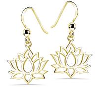 Orecchini pendenti a forma di fiore di loto, in argento 925, per donne e adolescenti, SO-73, 30 x 17 mm, Oro giallo