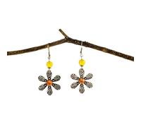 Orecchini pendenti a forma di fiore in argento anticato con perline gialle e cristalli arancioni, gioielli da donna