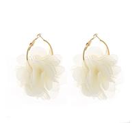 Orecchini pendenti a forma di fiore in tessuto bohémien, leggeri, fatti a mano, chic, a forma di petalo, in chiffon, con nappa, per donne, vacanze, matrimoni, gioielli, Metallo, metallo.