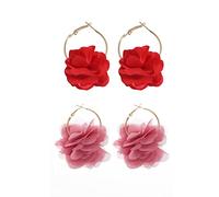Orecchini pendenti a forma di fiore in tessuto bohémien, leggeri, fatti a mano, chic, a forma di petalo, in chiffon, con nappa, per donne, vacanze, matrimoni, gioielli, Metallo, metallo.