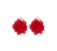 Orecchini pendenti a forma di fiore in tessuto bohémien, leggeri, fatti a mano, chic, a forma di petalo, in chiffon, con nappa, per donne, vacanze, matrimoni, gioielli, Metallo, metallo.