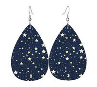 Orecchini pendenti a forma di foglia con stampa di stelle e cielo blu navy Orecchini in pelle PU a forma di cuore per San Valentino