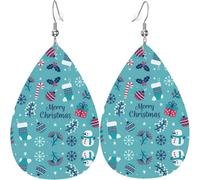 Orecchini pendenti a forma di foglia con stampa Merry Christmas, orecchini in pelle PU a forma di cuore per San Valentino