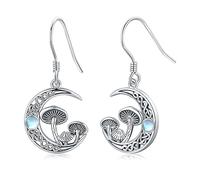 Orecchini pendenti a forma di fungo, in argento Sterling 925, con luna crescente celtica, gioielli regalo per donne e ragazze, Argento sterling, Pietra di luna