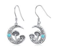 Orecchini pendenti a forma di fungo, in argento Sterling 925, con luna crescente celtica, gioielli regalo per donne e ragazze, Argento sterling, turchese sintetico