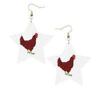 Orecchini pendenti a forma di gallina rossa, da donna, con stella scintillante, gioielli alla moda per una serata fuori, One Size, Pelle