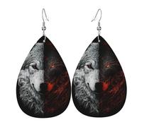 Orecchini pendenti a forma di lacrima con orecchie a goccia, in pelle, con lupo Yang, 2 pezzi, regalo alla moda, per Natale, Halloween, feste, donne, amici, matrimonio
