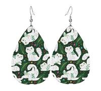 Orecchini pendenti a forma di lacrime con orecchie a goccia, in pelle, con gatto bianco, per Natale, Halloween, donna, regalo alla moda, per feste, amici, matrimoni