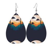 Orecchini pendenti a forma di lacrime con orecchie pendenti, in pelle, con montagna naturale, tramonto, Natale, Halloween, donna, regalo alla moda, per feste, amici, matrimonio