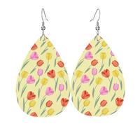 Orecchini pendenti a forma di lacrime con orecchie pendenti in pelle, tulipani primaverili, natura, Natale, Halloween, donna, regalo alla moda, per feste, amici, matrimonio