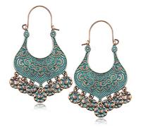 Orecchini pendenti a forma di lampadario in bronzo vintage bohémien, fatti a mano, con perline gitane, orecchini a cerchio con ciondoli a goccia, gioielli per orecchie da donna, Metallo