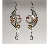 Orecchini pendenti a forma di luna, con quadrante rotondo cavo, in metallo, a due tonalità, con numeri intagliati e dorati, 1 paio