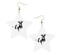 Orecchini pendenti a forma di mucca in bianco e nero da donna, con stella scintillante, gioielli alla moda per una serata fuori, One Size, Pelle