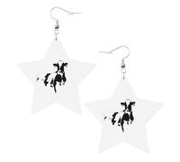 Orecchini pendenti a forma di mucca in bianco e nero da donna, con stella scintillante, gioielli alla moda per una serata fuori, One Size, Pelle