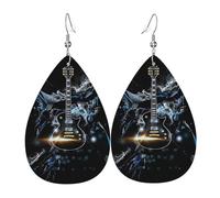 Orecchini pendenti a forma di orecchie a goccia, in pelle, colore blu scuro, a forma di chitarra, ghiaccio schiacciato, Natale, Halloween, donna, regalo alla moda, per feste, amici, matrimonio