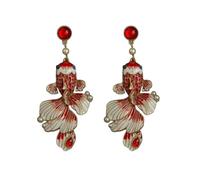 Orecchini pendenti a forma di pesce koi, squisiti orecchini a goccia smaltati rossi e bianchi per donne