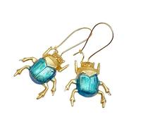 Orecchini pendenti a forma di scarabeo smaltato con finiture dorate, gioielli da donna
