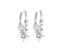 Orecchini pendenti a forma di stella a otto punte con strass blu - Orecchini pendenti scintillanti da donna, gioielli alla moda, eleganti orecchini pendenti color argento