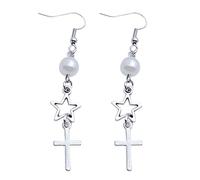 Orecchini pendenti a forma di stella cava gotica Y2K Dolce Cool Croce Orecchini Pendenti Nero Bianco Perlina Dichiarazione Handmade Perline Croce Orecchini Gioielli Personalizzati Unisex, Misura unica