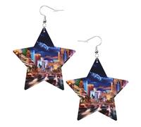 Orecchini pendenti a forma di stella con vista notturna di Las Vegas, 2 pezzi, eleganti e leggeri, per donne e ragazze, taglia unica, in pelle, senza pietre preziose