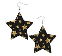 Orecchini pendenti a forma di stella da donna con motivo a stelle in oro nero e pelle sintetica