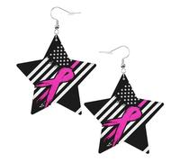 Orecchini pendenti a forma di stella da donna, con nastro, bandiera per la consapevolezza del cancro al seno, in similpelle