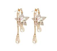 Orecchini pendenti a forma di stella di cristallo, lunghezza 7 cm, con strass e zirconia cubica, design a pentagramma cavo, nappa dorata, gioielli alla moda da donna