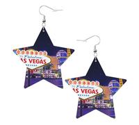 Orecchini pendenti a forma di stella in pelle con stampa di Las Vegas, eleganti e leggeri, per donne e ragazze, taglia unica, in pelle, senza pietre preziose