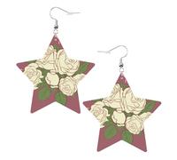 Orecchini pendenti a forma di stella in pelle con stampa rosa bianca dell'amore, eleganti e leggeri, per donne e ragazze, taglia unica, in pelle, senza pietre preziose