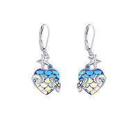 Orecchini pendenti a forma di tartaruga, in argento sterling 925, a forma di sirena, a forma di cuore, con tartaruga, stelle marine, oceano, idea regalo per donne, ragazze e bambini, Argento sterling