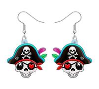 Orecchini pendenti a forma di teschio pirata, gioielli ipoallergenici, stile punk, per donne, bomboniere, regali, Acrilico, Nessuna pietra preziosa