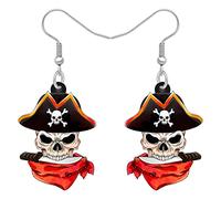 Orecchini pendenti a forma di teschio pirata, gioielli ipoallergenici, stile punk, per donne, bomboniere, regali, Acrilico, Nessuna pietra preziosa