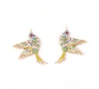 Orecchini pendenti a forma di uccellino con cristalli colorati, da donna, in lega color oro, orecchini a forma di colibrì, gioielli con strass scintillanti per feste