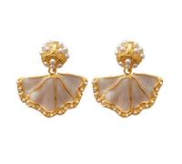 Orecchini pendenti a forma di ventaglio con perla-Eleganti orecchini pendenti in lega per le donne, perfetti per le feste, abbigliamento quotidiano