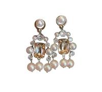 Orecchini pendenti a frangia con perle a strati e pietre di zircone scintillanti per le donne nei colori blu e champagne gioielli da sposa colorati champagne