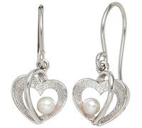Orecchini Pendenti a Gancio Cuori 925 Argento Perle D'Acqua Dolce Bianco Donna