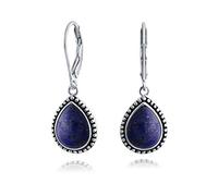 Orecchini Pendenti A Goccia A Forma Di Pera Con Leva Sul Retro In Stile Western Boho, Blu Lapislazzuli Semi Preziosi Per Donne, Argento Sterlingo 925 Ossidato
