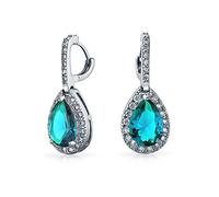 Orecchini pendenti a goccia con cerniera a scatto, stile vintage, con simulato acquamarina e zirconi cubici AAA CZ, moda formale per donne, per ballo di fine anno, damigella d'onore, matrimonio,