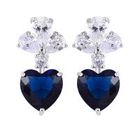 Orecchini pendenti a goccia con ciondolo a cuore RIZILIA [Zaffiro blu simulato in oro bianco placcato, semplice ed elegante moderno