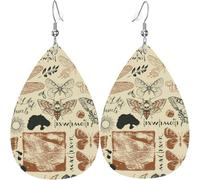 Orecchini pendenti a goccia da donna, in pelle, con gioielli, libellula, falena, farfalla vintage, bianco