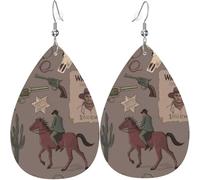 Orecchini pendenti a goccia da donna, in pelle, con gioielli - Manifesto del selvaggio West ricercato