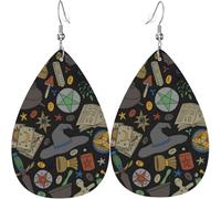 Orecchini pendenti a goccia da donna, in pelle, gioielli, orecchini - Magic Skull Pentagram Witches Tarot