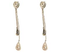Orecchini pendenti a goccia in argento, orecchini a goccia lunghi 7cm con catena di nappe con ciondoli in metallo e in finta perla, eleganti orecchini lineari per abiti formali quotidiani