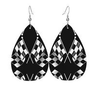 Orecchini Pendenti A Goccia In Pelle Black White Formula Checkered Flags Pattern Eleganti Orecchini Pendenti Innovativi Ciondolo Con Pendente A Goccia Per Balli Uso Quotidiano Feste