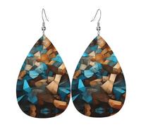 Orecchini pendenti a goccia in pelle con motivo astratto blu marrone elegante e bello e leggero per donne e ragazze, Misura unica, Pelle